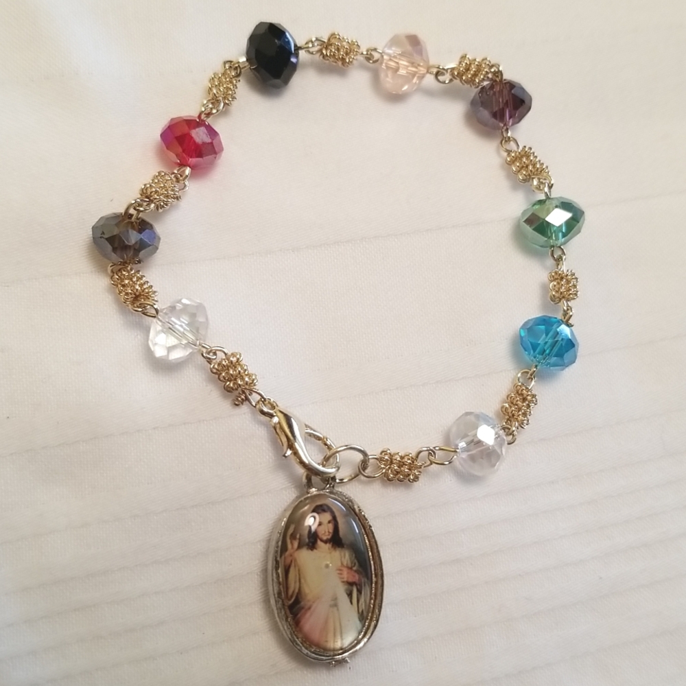 Gold Jesus Glass Religious Bracelet
